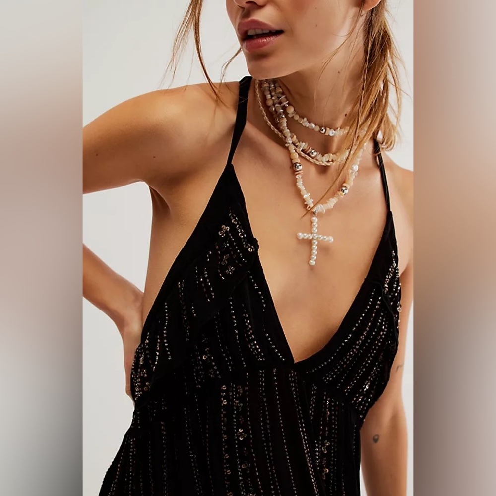 Free People Black Embellished Tank Top